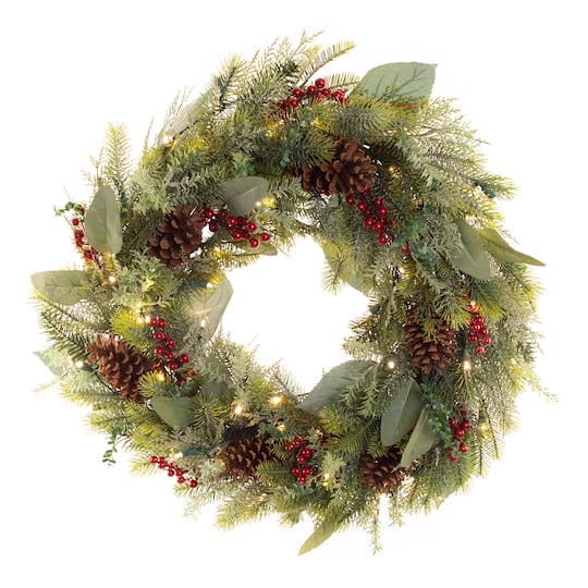 Village Lighting 30&#x22; Pre-Lit Winter Frost Christmas Wreath, Clear LED Lights
